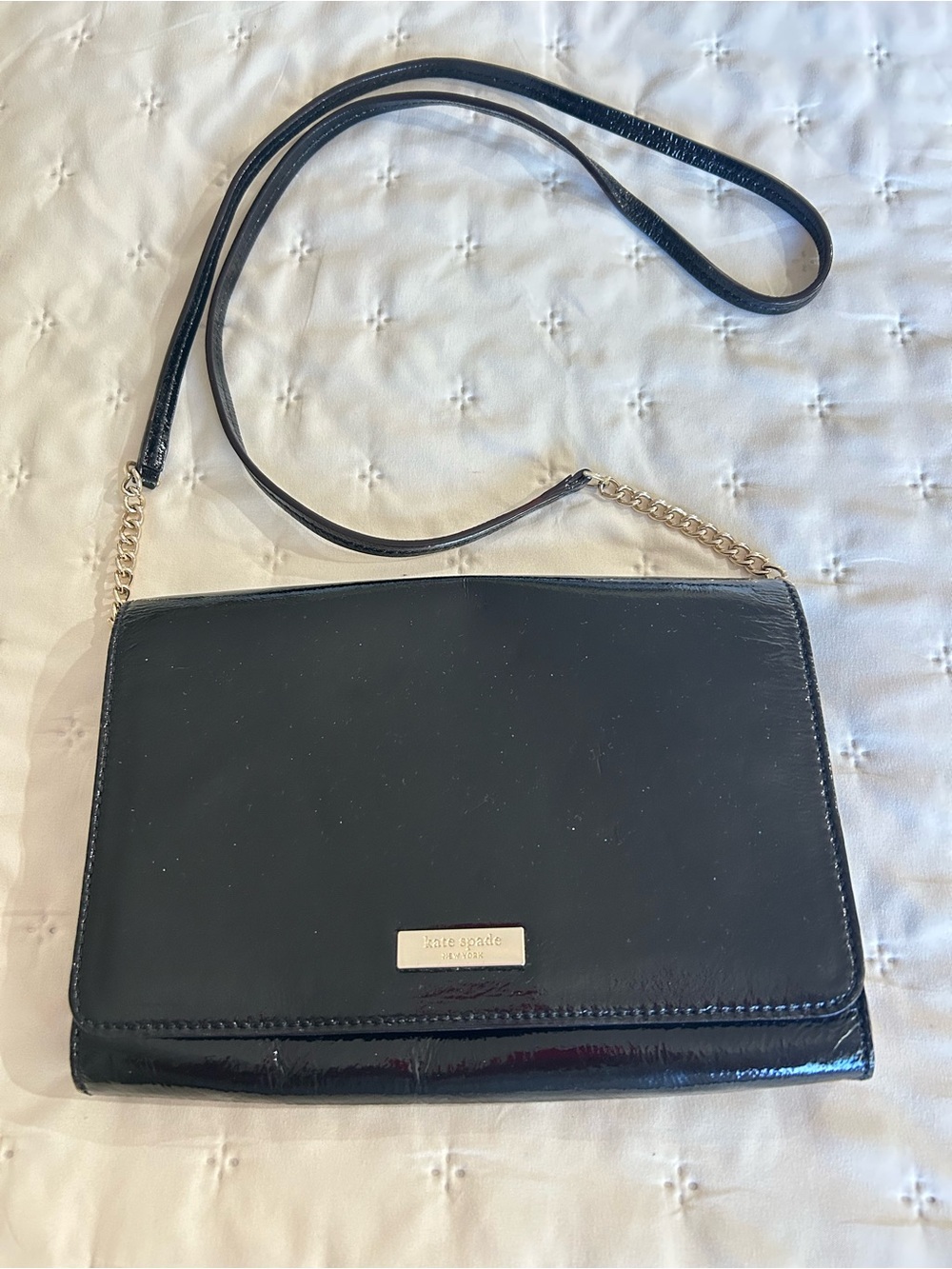 kate spade Black Patent Crossbody with Gold Chain